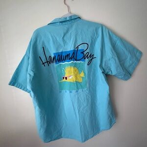 Light Blue Surfer Vintage Cotton Button Up T-Shirt Hawaiian
